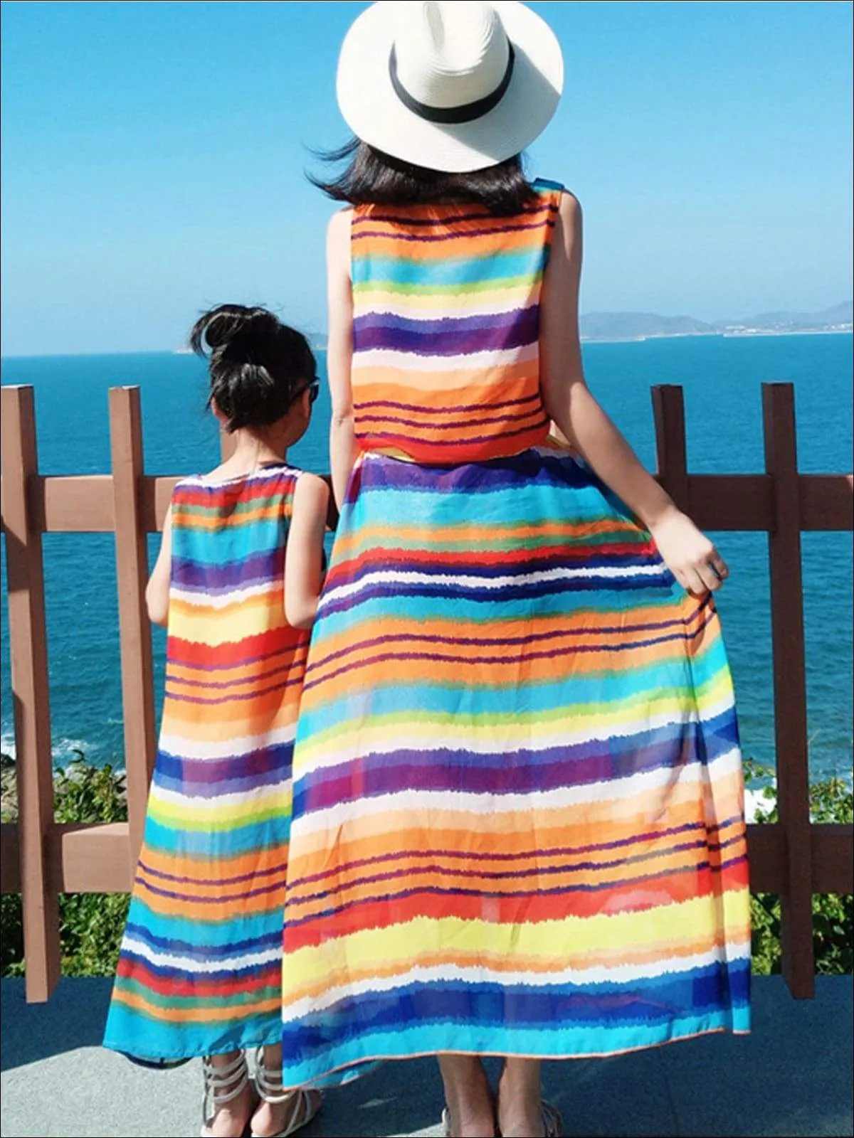 Mommy And Me Rainbow Sleeveless Chiffon Maxi Dress