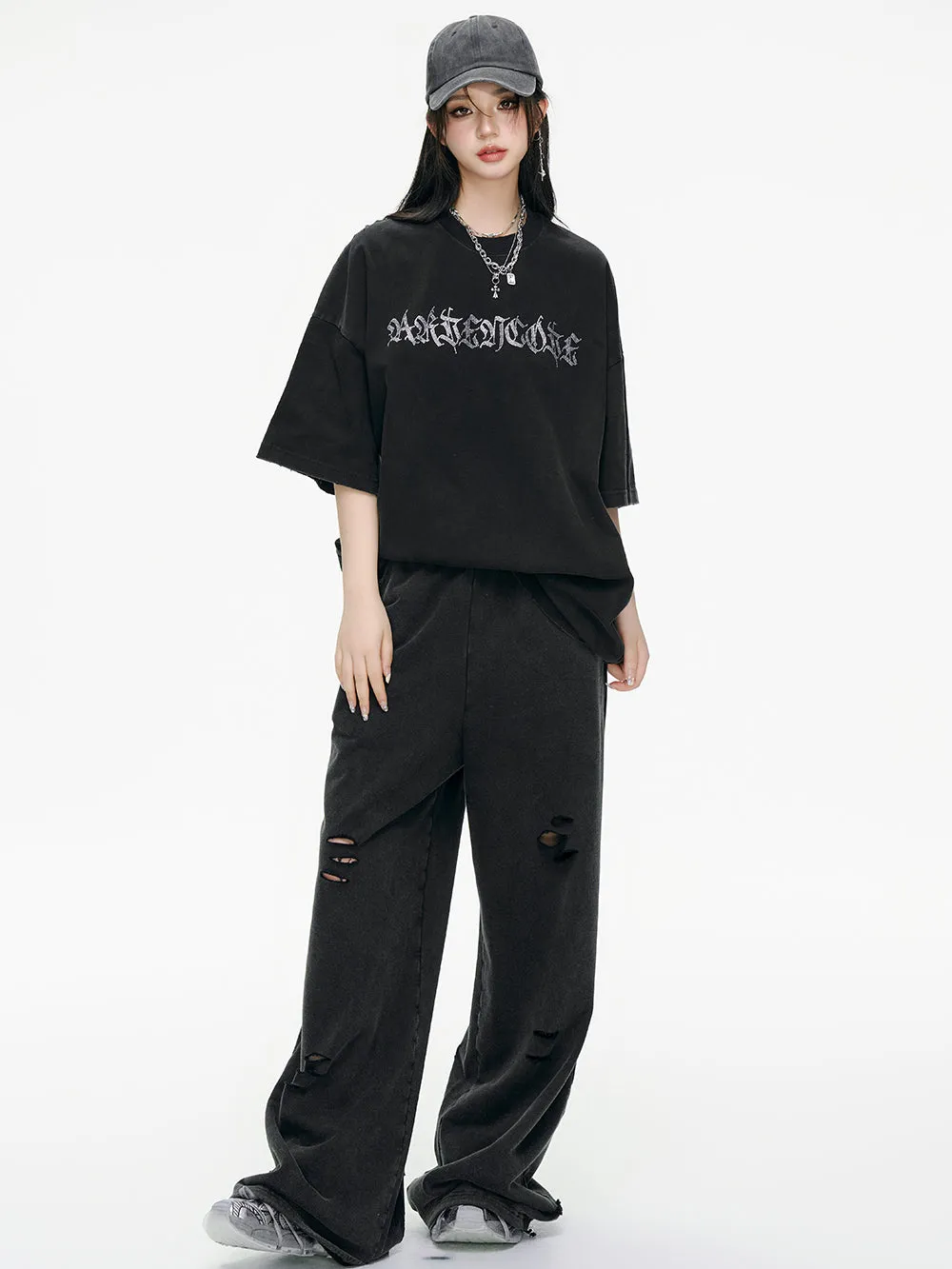 MUKTANK x ARDENCODE Washed Embellished Oversized Cotton T-shirt