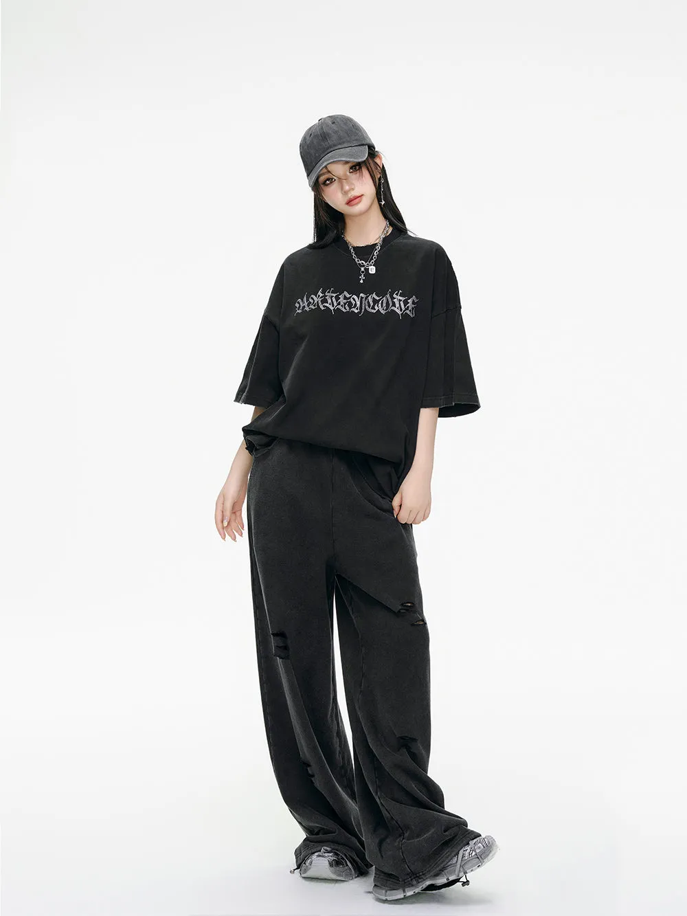 MUKTANK x ARDENCODE Washed Embellished Oversized Cotton T-shirt