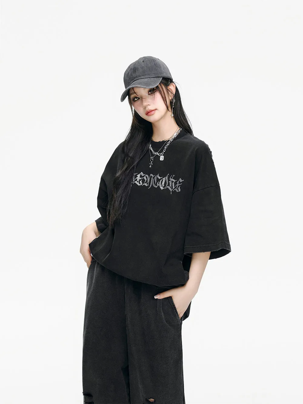 MUKTANK x ARDENCODE Washed Embellished Oversized Cotton T-shirt