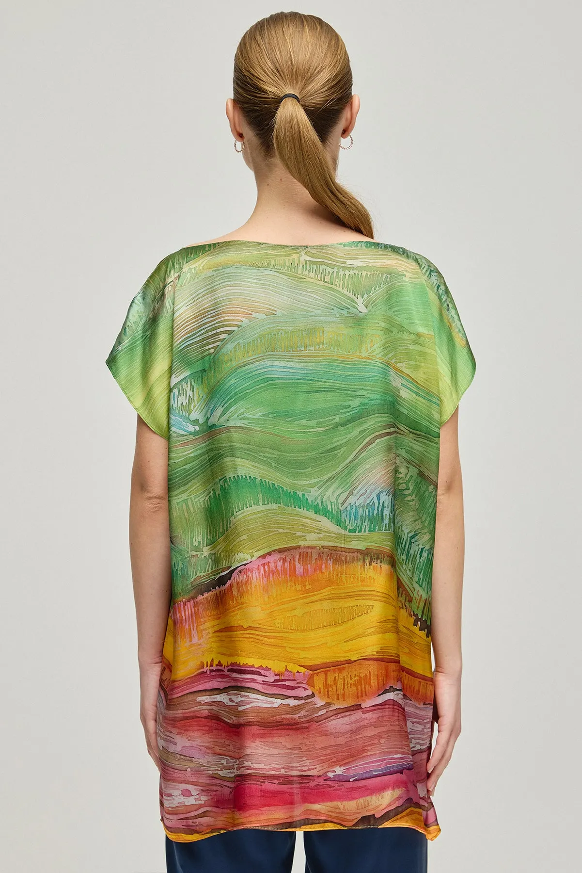 Multi Color Nature Silk Printed Short Sleeve Tunic