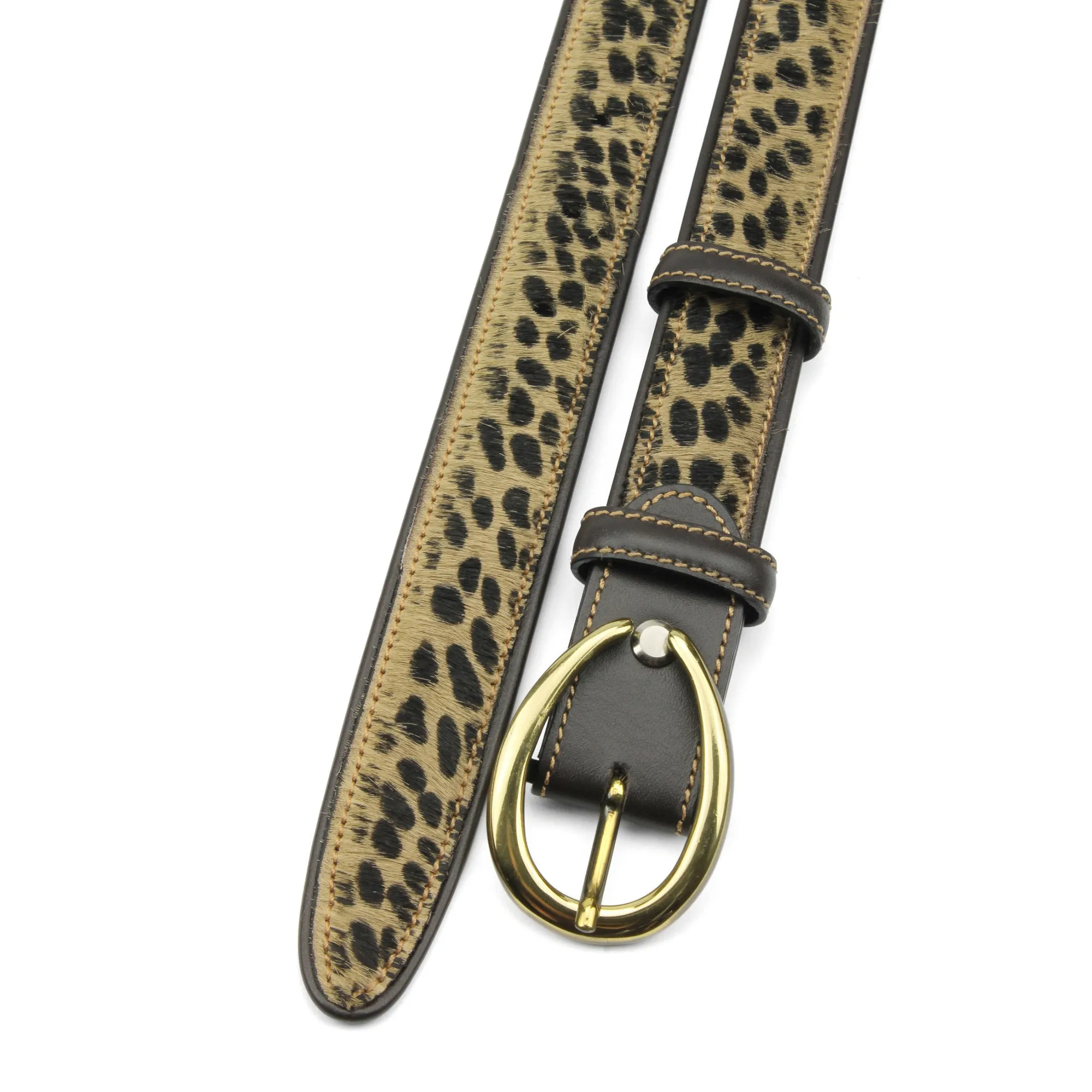 Narrow Leopard Print Pony Hair C Belt