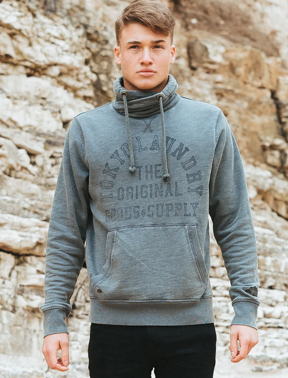 Nassau Bay Cowl Neck Pullover Hoodie in Timberwolf Grey - Tokyo Laundry