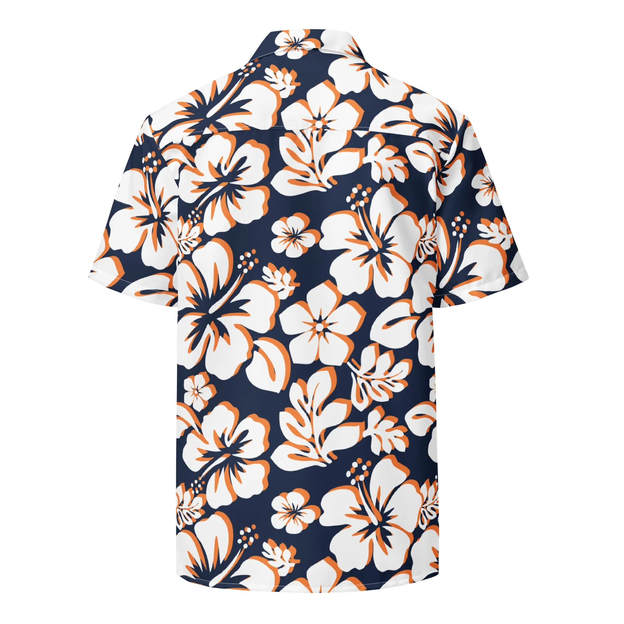 Navy Blue, White and Orange Hawaiian Aloha Shirt