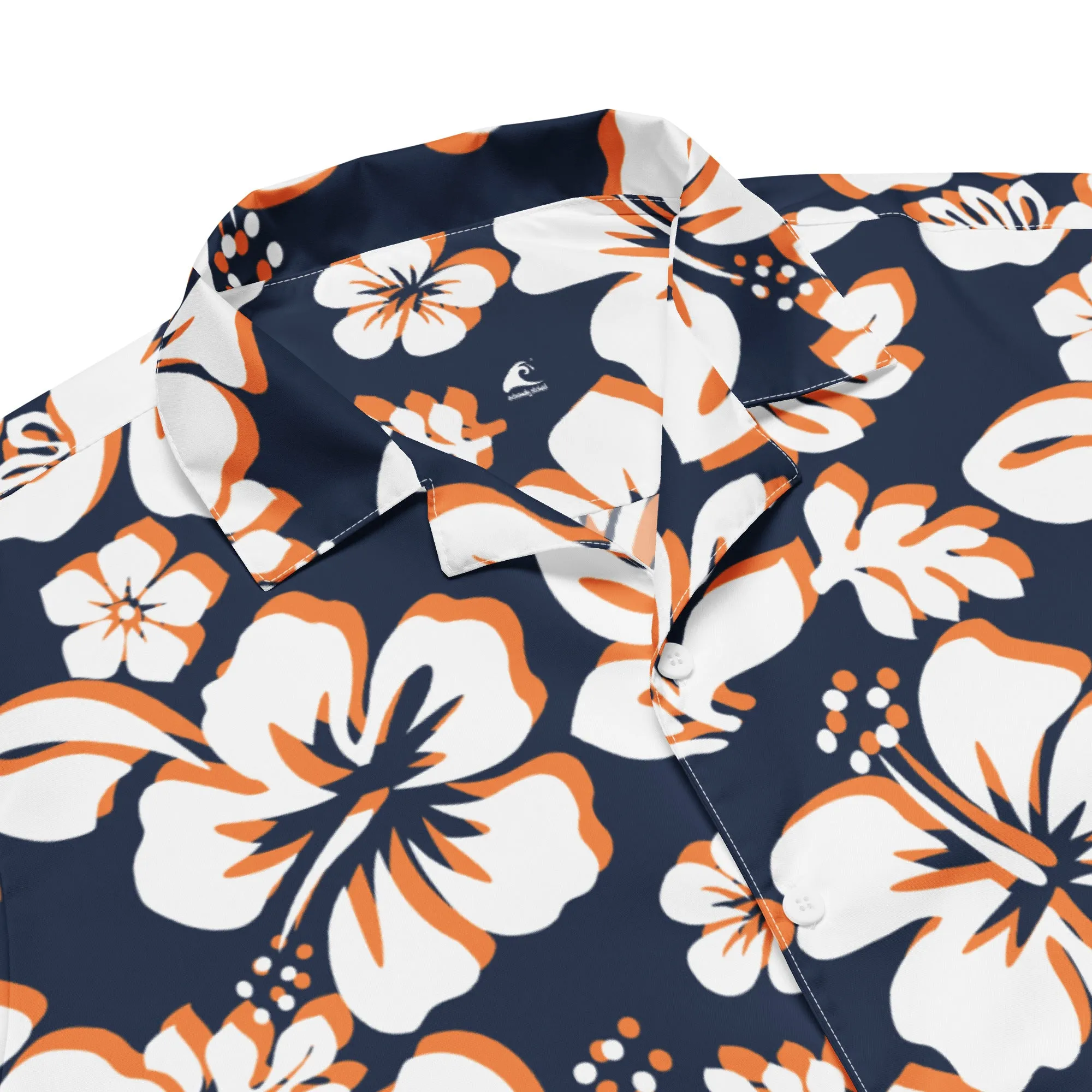 Navy Blue, White and Orange Hawaiian Aloha Shirt