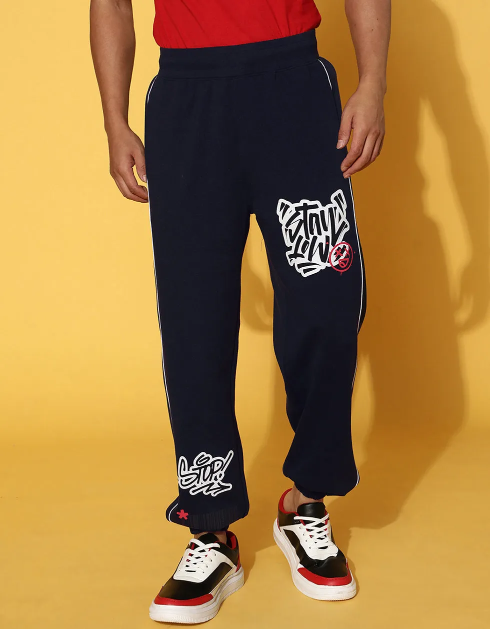 Navy Peony Placement Graphic Printed Joggers