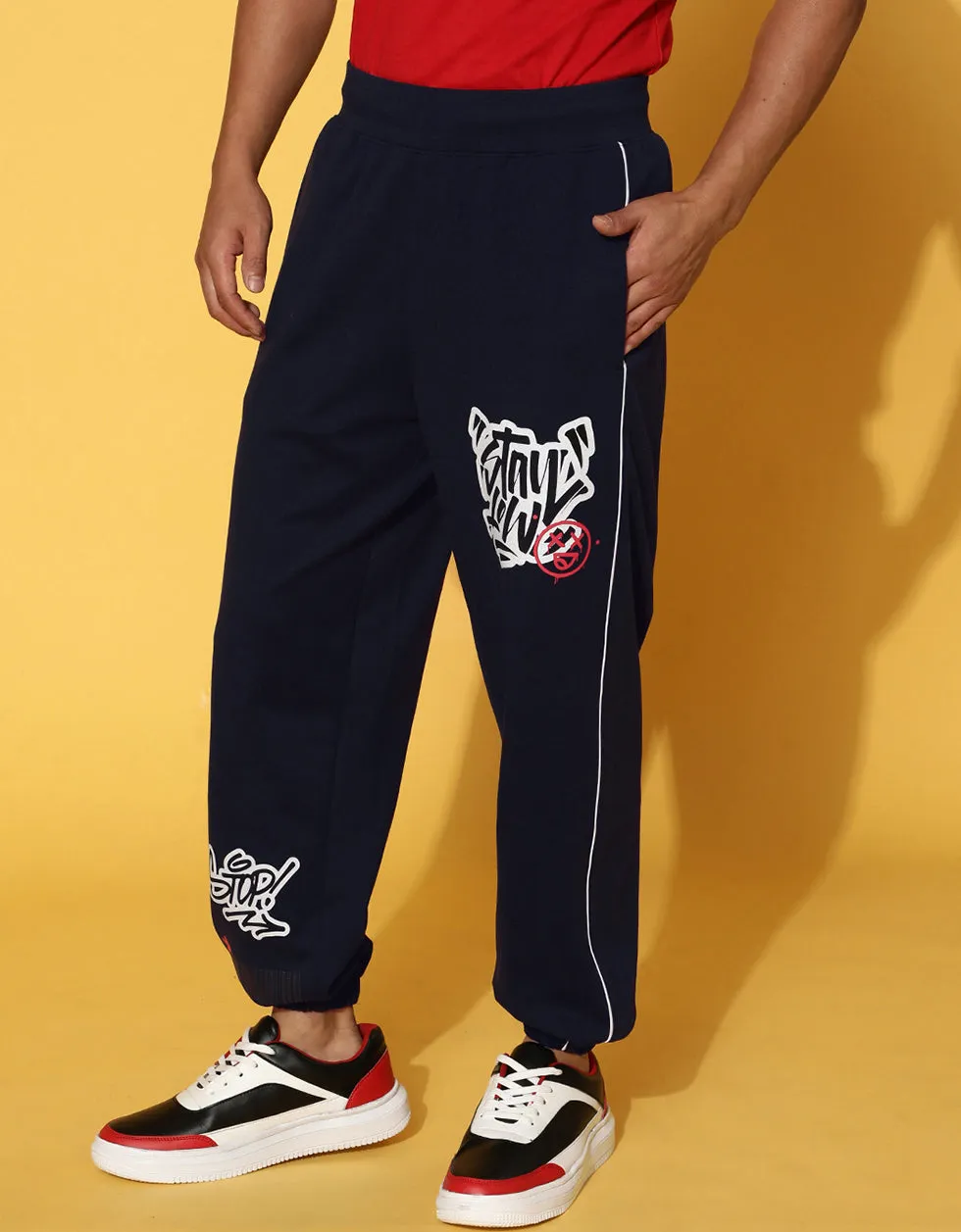 Navy Peony Placement Graphic Printed Joggers