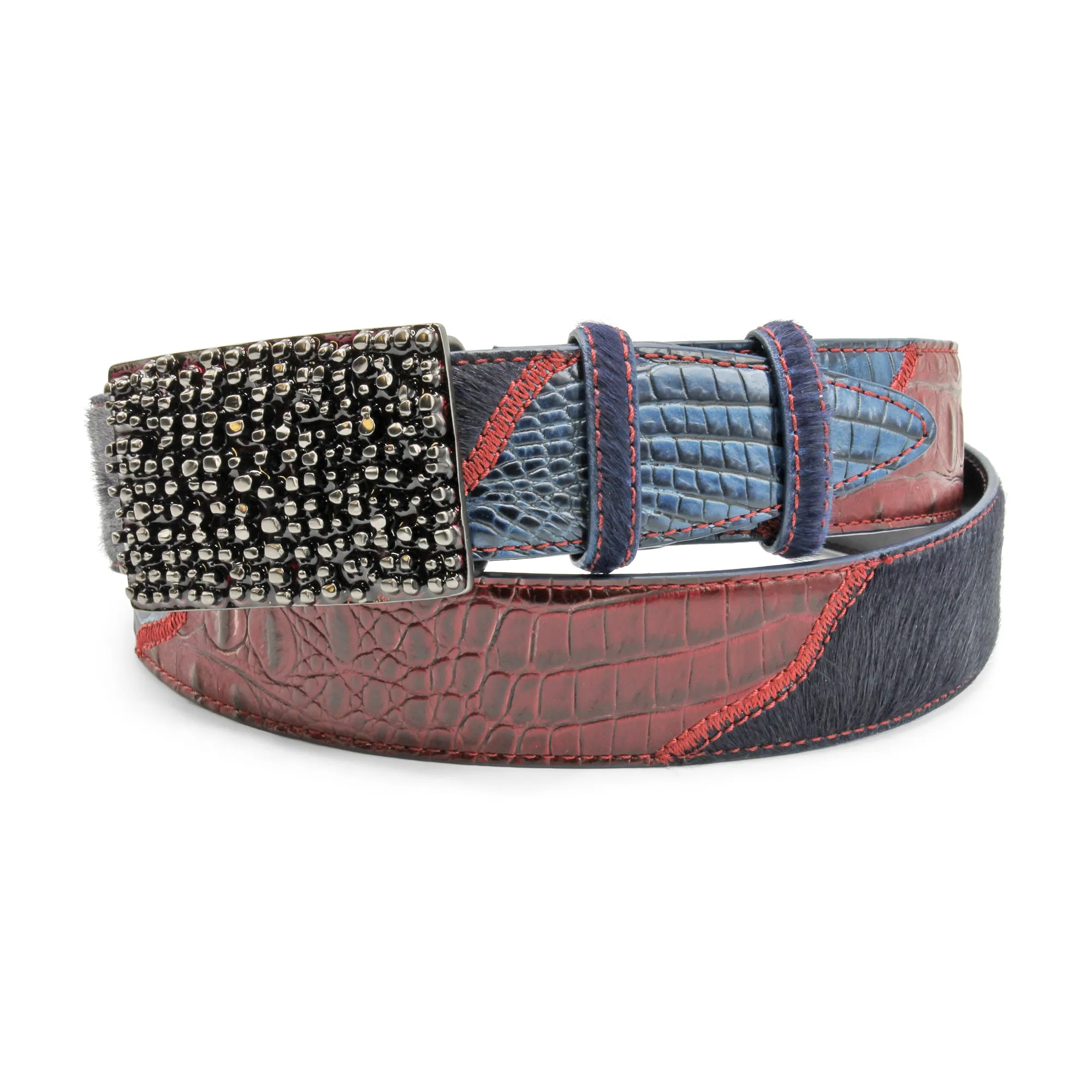 Navy/Burgundy Greystoke Triple  Mix Chunky Enamel Belt