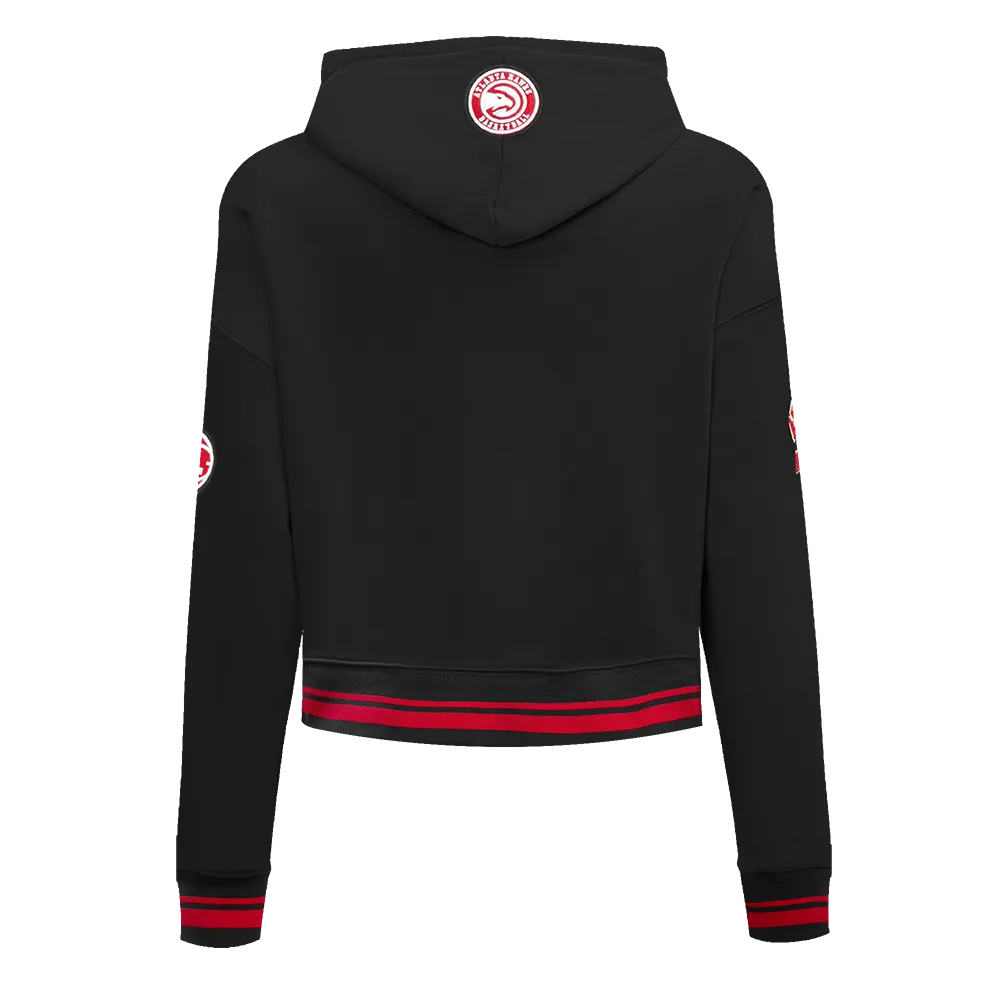 NBA ATLANTA HAWKS RETRO CLASSIC WOMEN'S RIB CROPPED PO HOODIE (BLACK/RED/BLACK)