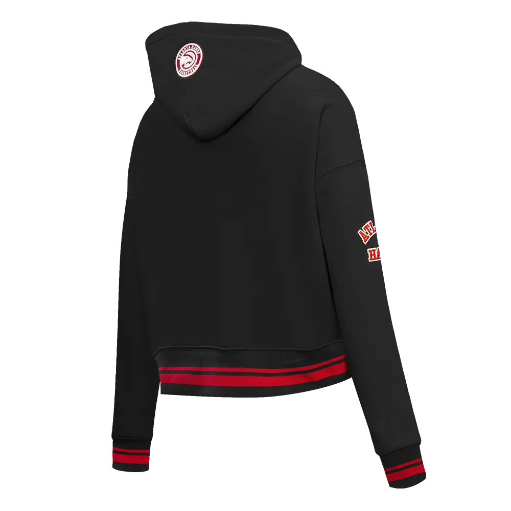 NBA ATLANTA HAWKS RETRO CLASSIC WOMEN'S RIB CROPPED PO HOODIE (BLACK/RED/BLACK)