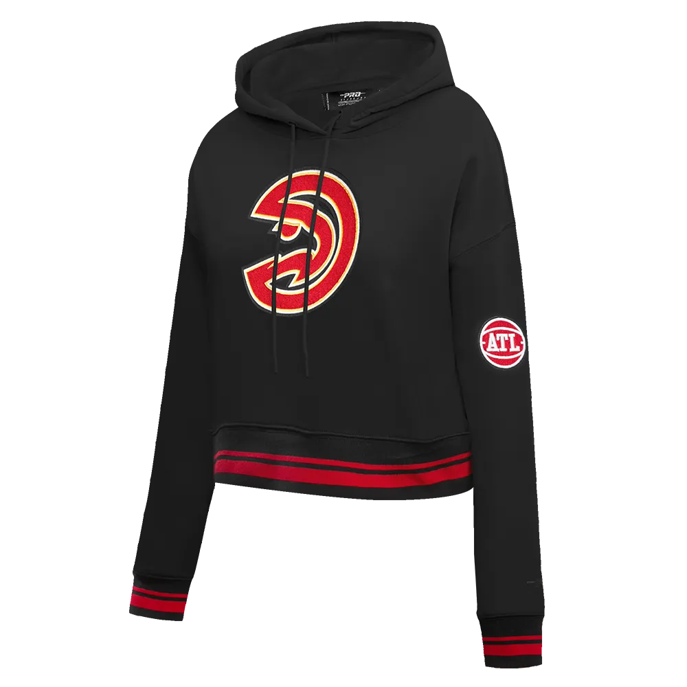 NBA ATLANTA HAWKS RETRO CLASSIC WOMEN'S RIB CROPPED PO HOODIE (BLACK/RED/BLACK)