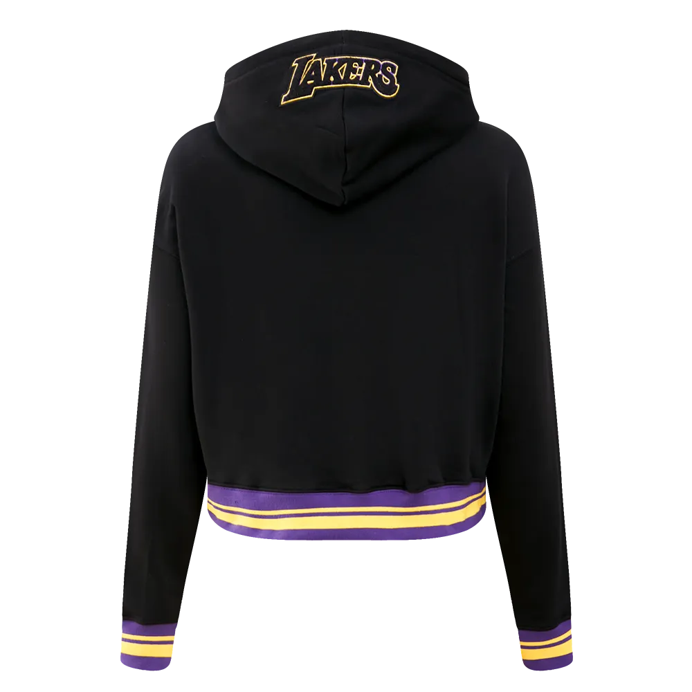 NBA LOS ANGELES LAKERS MASHUP WOMEN'S RIB CROPPED PO HOODIE (BLACK/PURPLE)