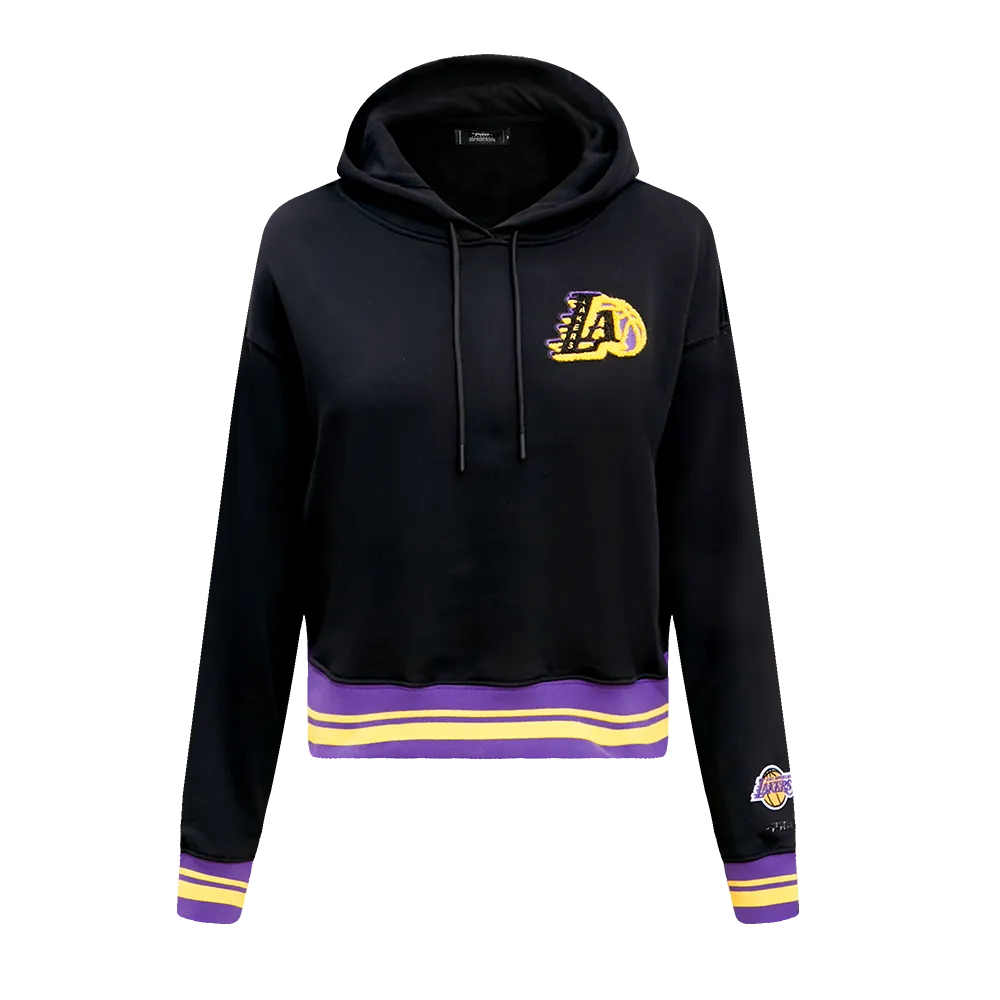 NBA LOS ANGELES LAKERS MASHUP WOMEN'S RIB CROPPED PO HOODIE (BLACK/PURPLE)