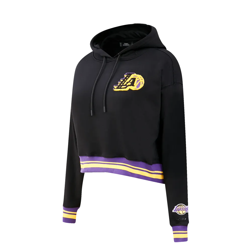 NBA LOS ANGELES LAKERS MASHUP WOMEN'S RIB CROPPED PO HOODIE (BLACK/PURPLE)