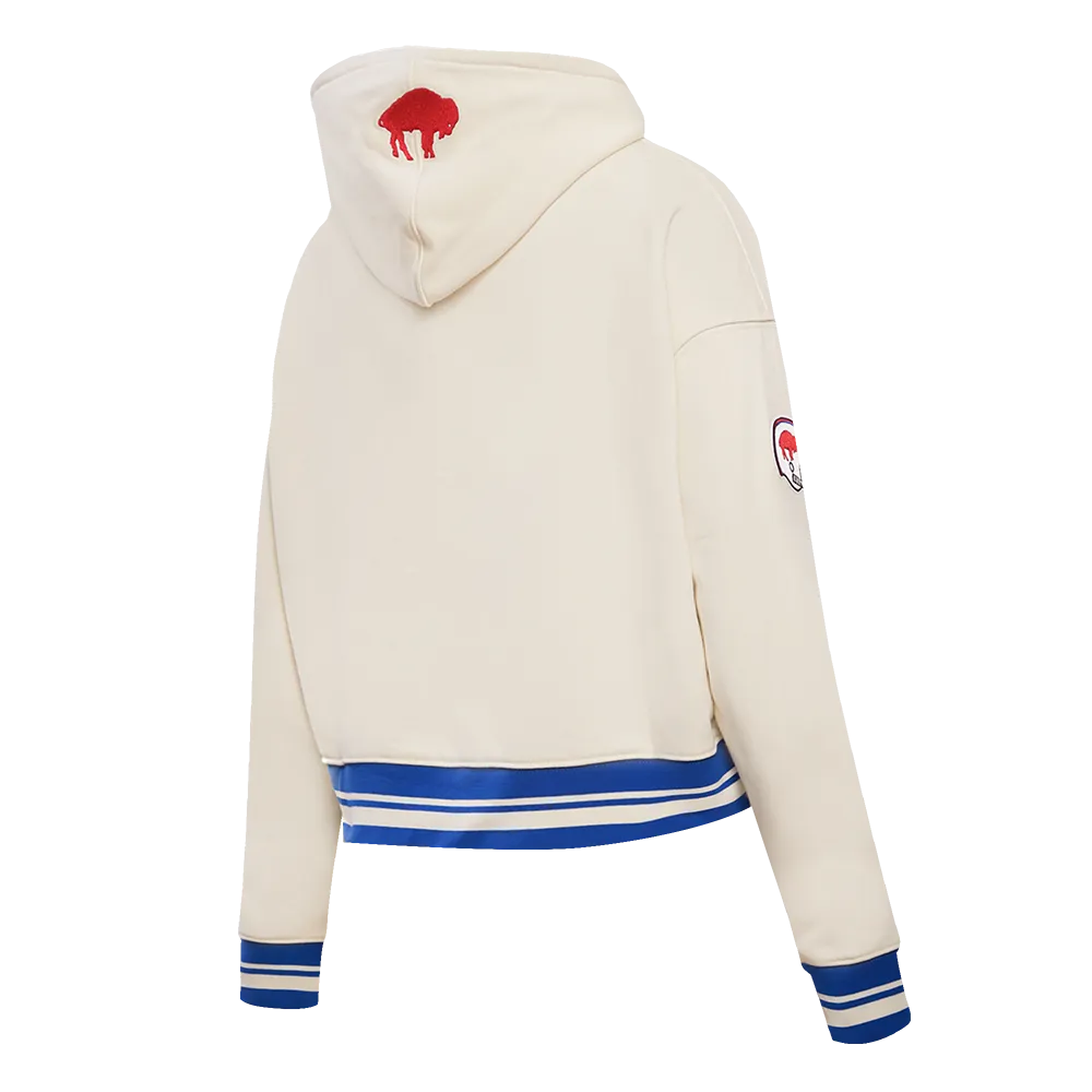 NFL BUFFALO BILLS RETRO CLASSIC WOMEN'S CROPPED PO HOODIE (EGGSHELL/ROYAL BLUE)