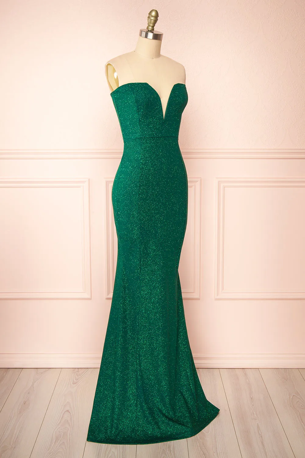 Norcia Green | Shimmery Bustier Mermaid Maxi Dress