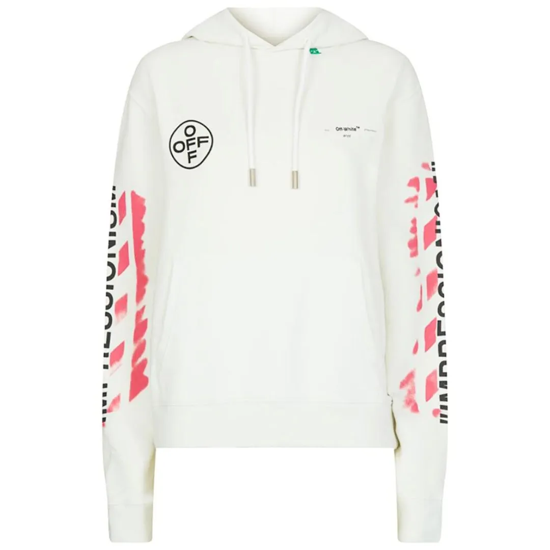 Off-White Stencil Spray Diagonal Design Slim Fit White Hoodie