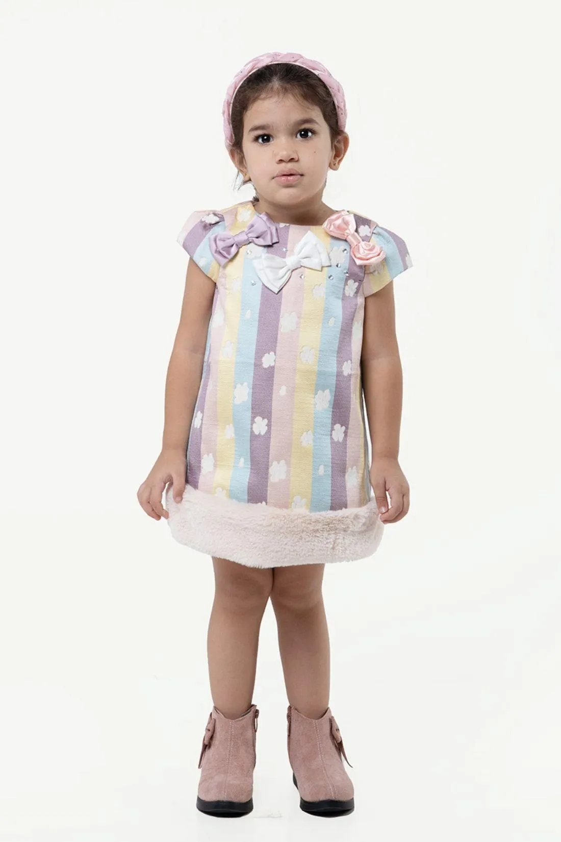 One Friday Varsity Chic Multicolored Stripes and Blooms Dress for Girls