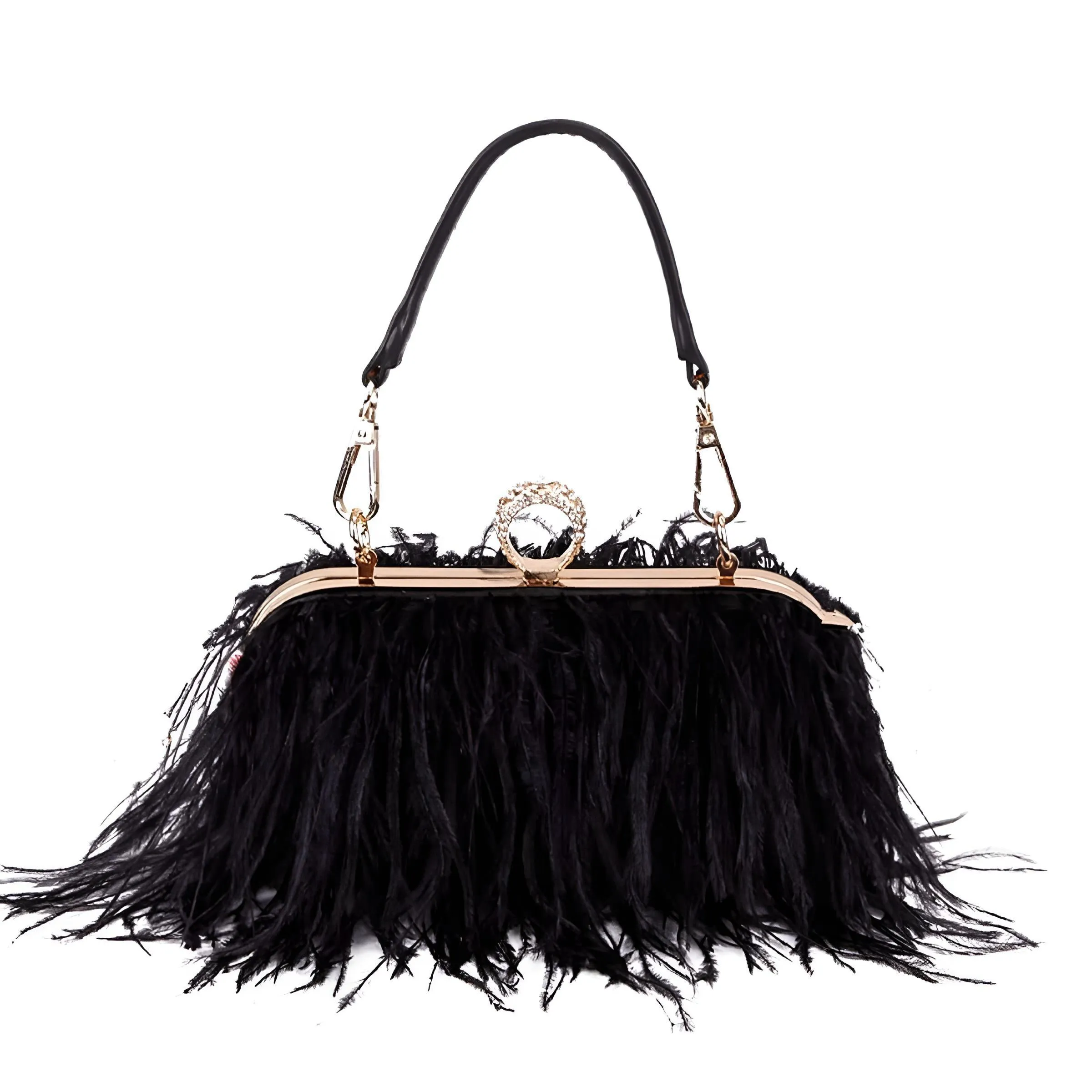 Ostrich Feather Clutch With Removable Shoulder Strap & Satin Interior