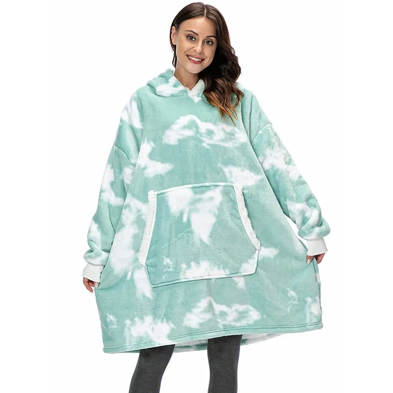 Oversized Hoodie Sweatshirt Women Tie Dye Hoodies Fleece Giant Wearable Blanket