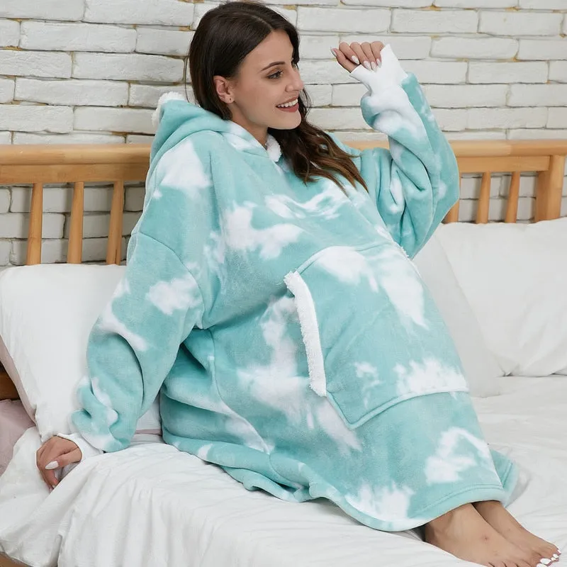 Oversized Hoodie Sweatshirt Women Tie Dye Hoodies Fleece Giant Wearable Blanket