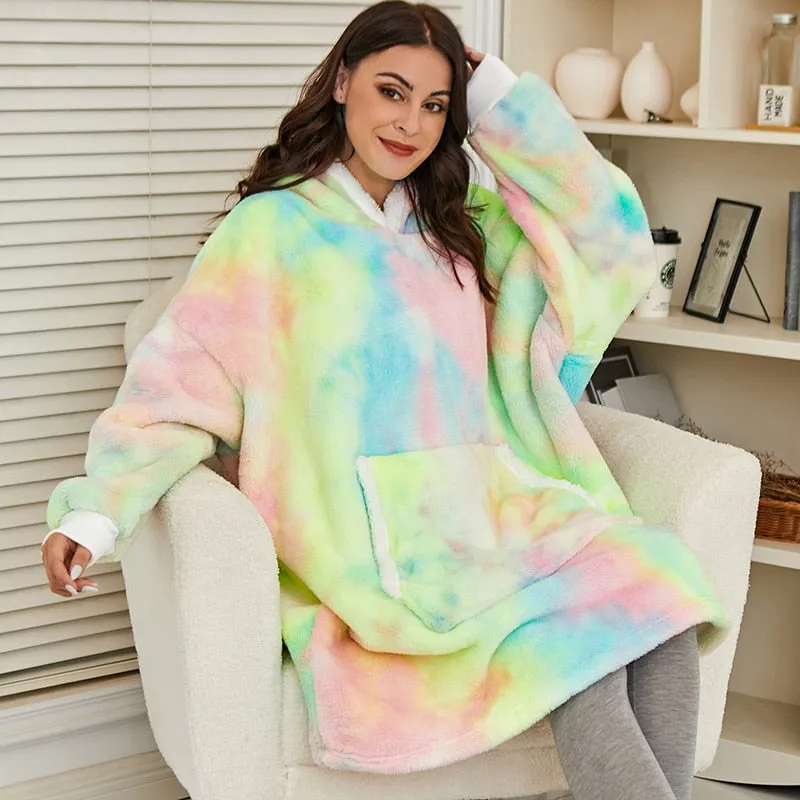 Oversized Hoodie Sweatshirt Women Tie Dye Hoodies Fleece Giant Wearable Blanket