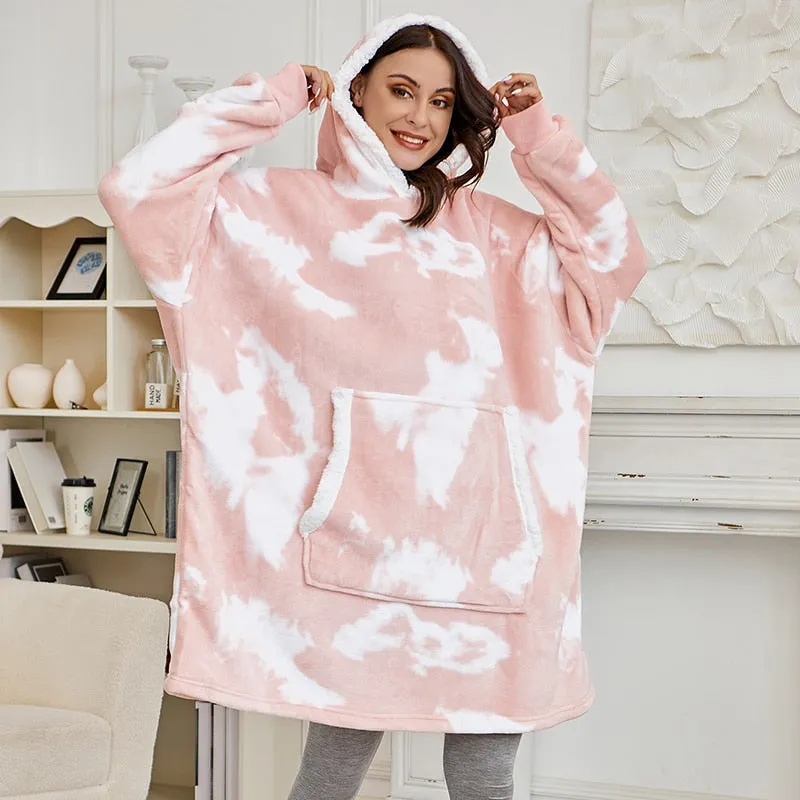 Oversized Hoodie Sweatshirt Women Tie Dye Hoodies Fleece Giant Wearable Blanket