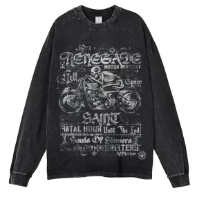 Oversized Vintage Washed Motorcycle Graphic Sweatshirt