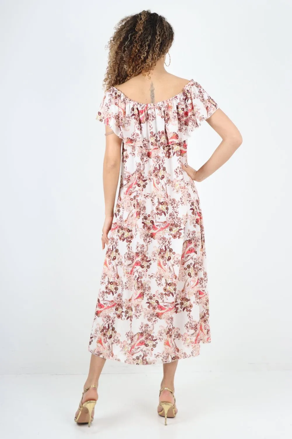 Paisley Printed  Bardot Maxi Dress