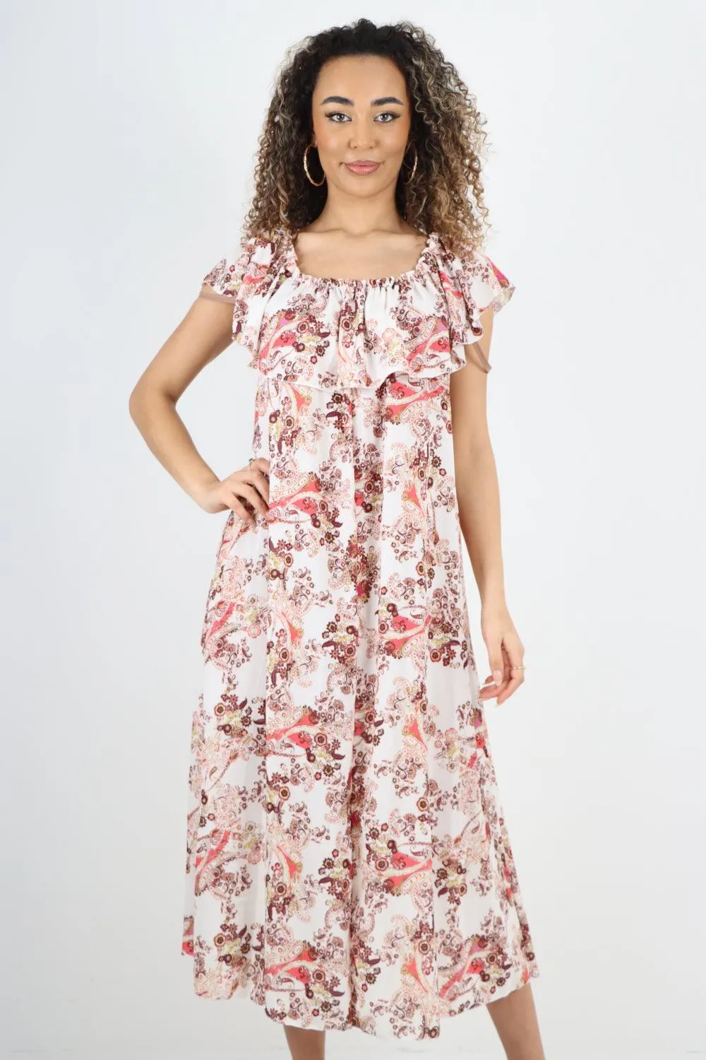 Paisley Printed  Bardot Maxi Dress