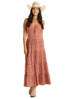 Panhandle Slim® Women's Red Aztec Print Sleeveless Maxi Dress