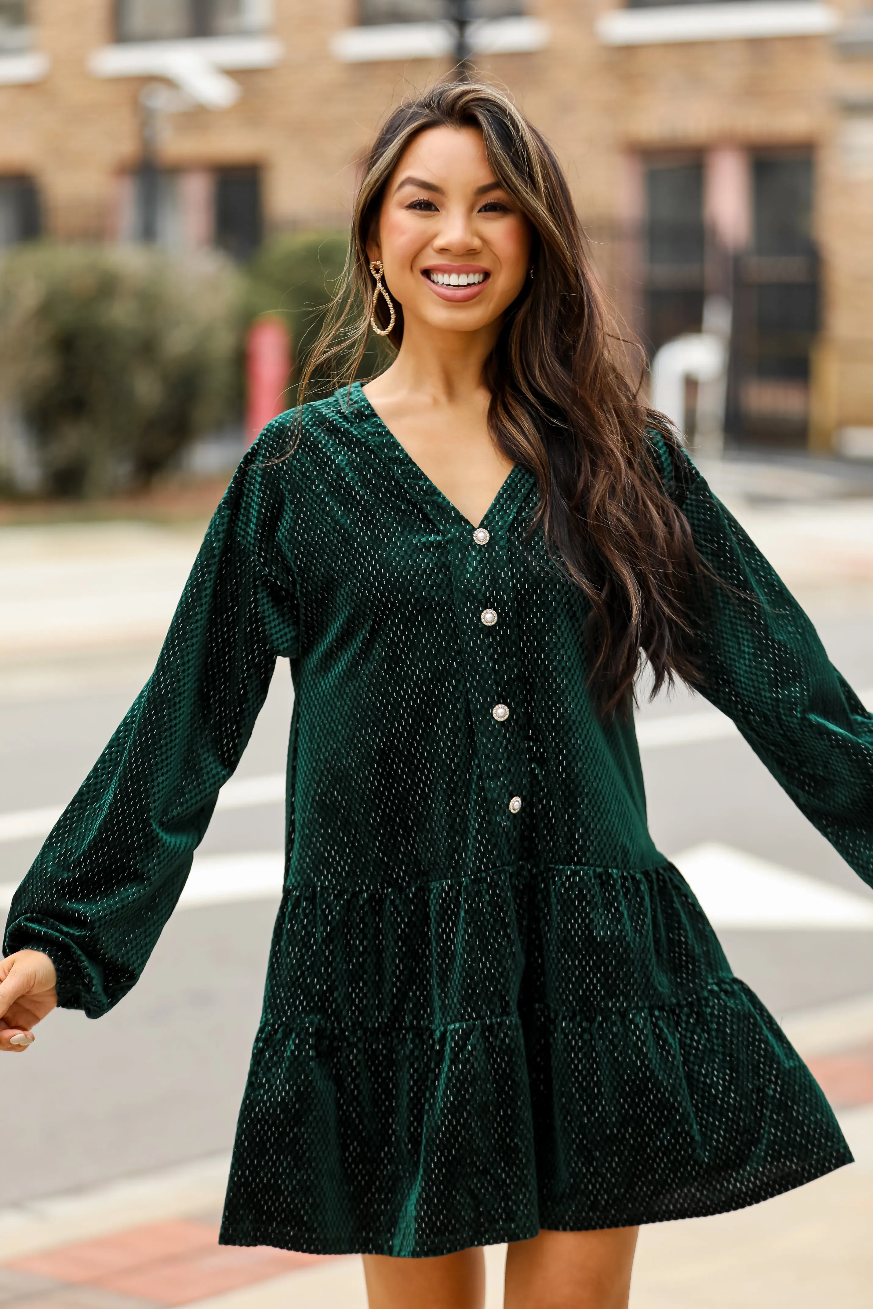 Party Starts Now Hunter Green Velvet Mini Dress