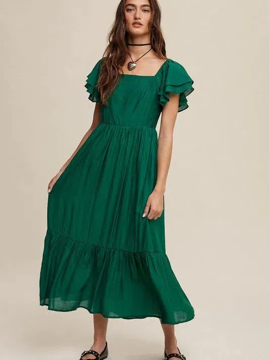 Perfect Imperfection Square Neck Ruffled Short Sleeve Maxi Dress