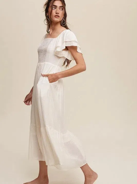 Perfect Imperfection Square Neck Ruffled Short Sleeve Maxi Dress