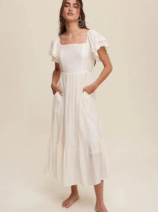 Perfect Imperfection Square Neck Ruffled Short Sleeve Maxi Dress