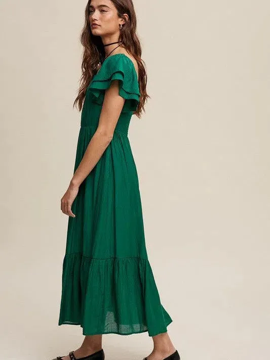 Perfect Imperfection Square Neck Ruffled Short Sleeve Maxi Dress