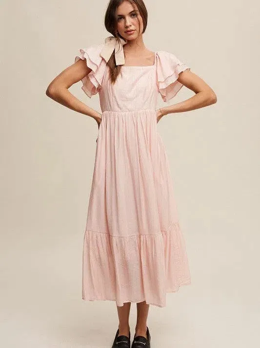 Perfect Imperfection Square Neck Ruffled Short Sleeve Maxi Dress