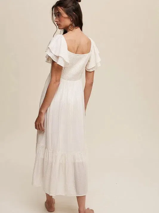 Perfect Imperfection Square Neck Ruffled Short Sleeve Maxi Dress