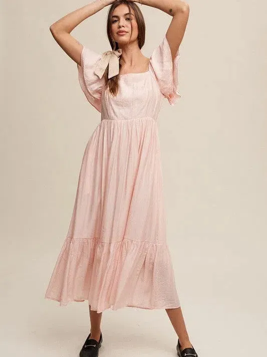 Perfect Imperfection Square Neck Ruffled Short Sleeve Maxi Dress