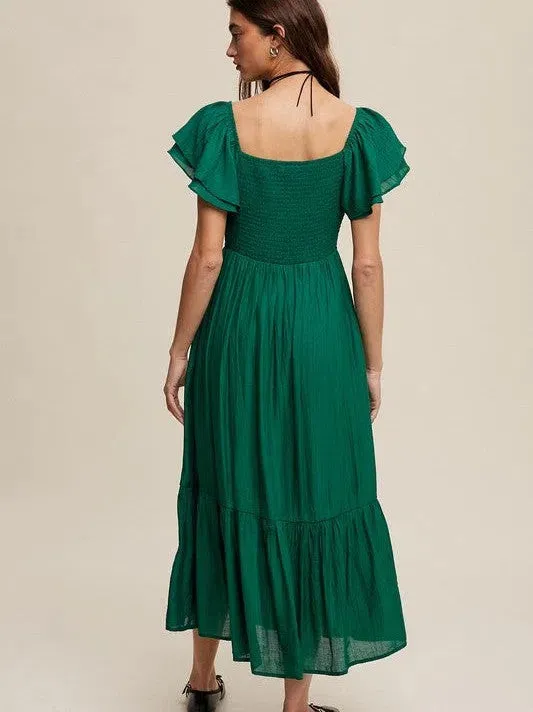 Perfect Imperfection Square Neck Ruffled Short Sleeve Maxi Dress