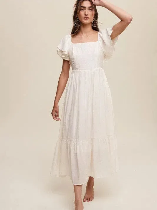 Perfect Imperfection Square Neck Ruffled Short Sleeve Maxi Dress