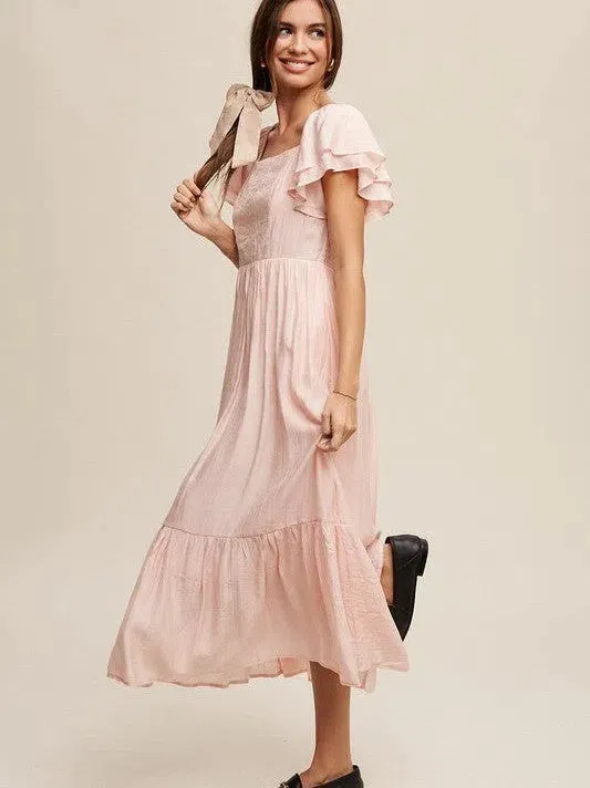 Perfect Imperfection Square Neck Ruffled Short Sleeve Maxi Dress