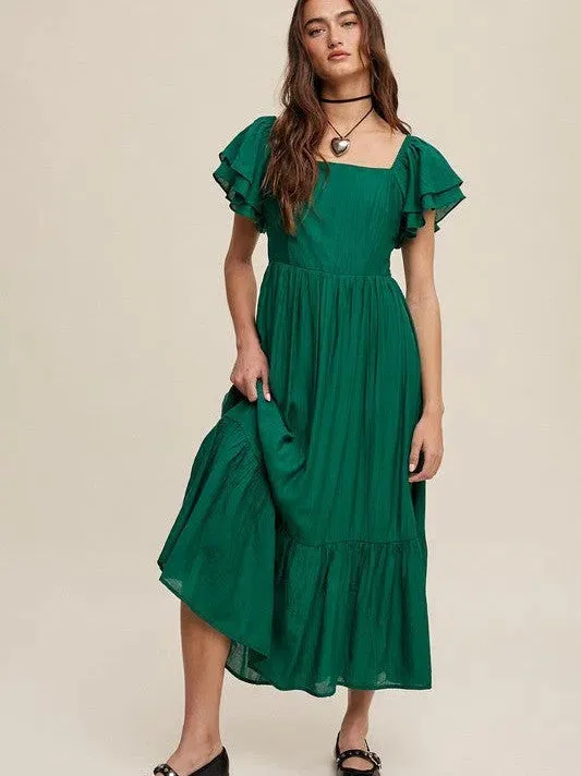 Perfect Imperfection Square Neck Ruffled Short Sleeve Maxi Dress