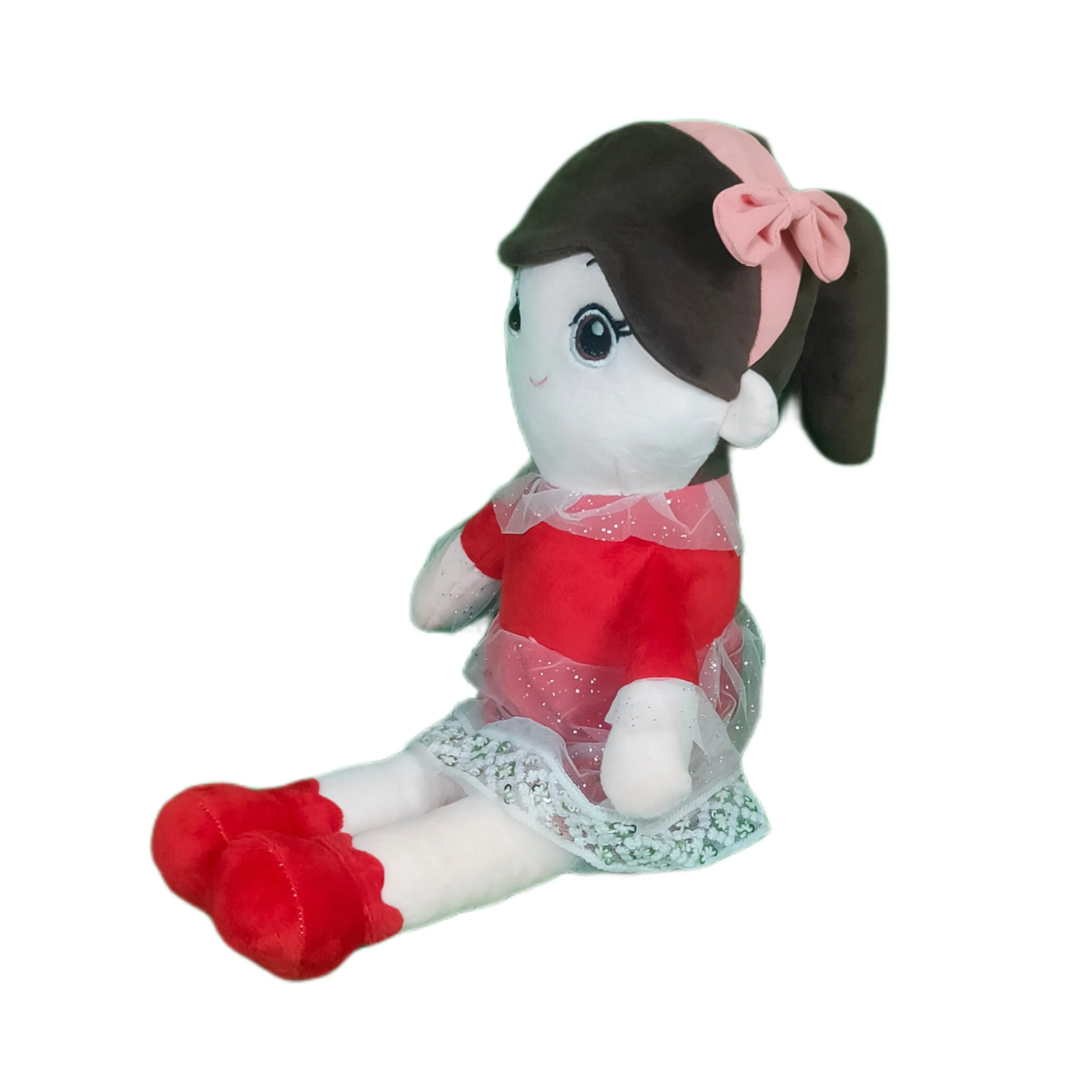 Play Hour Ellie Rag Doll Plush Soft Toy Wearing Red Dress for Ages 3 Years and Up, 45cm