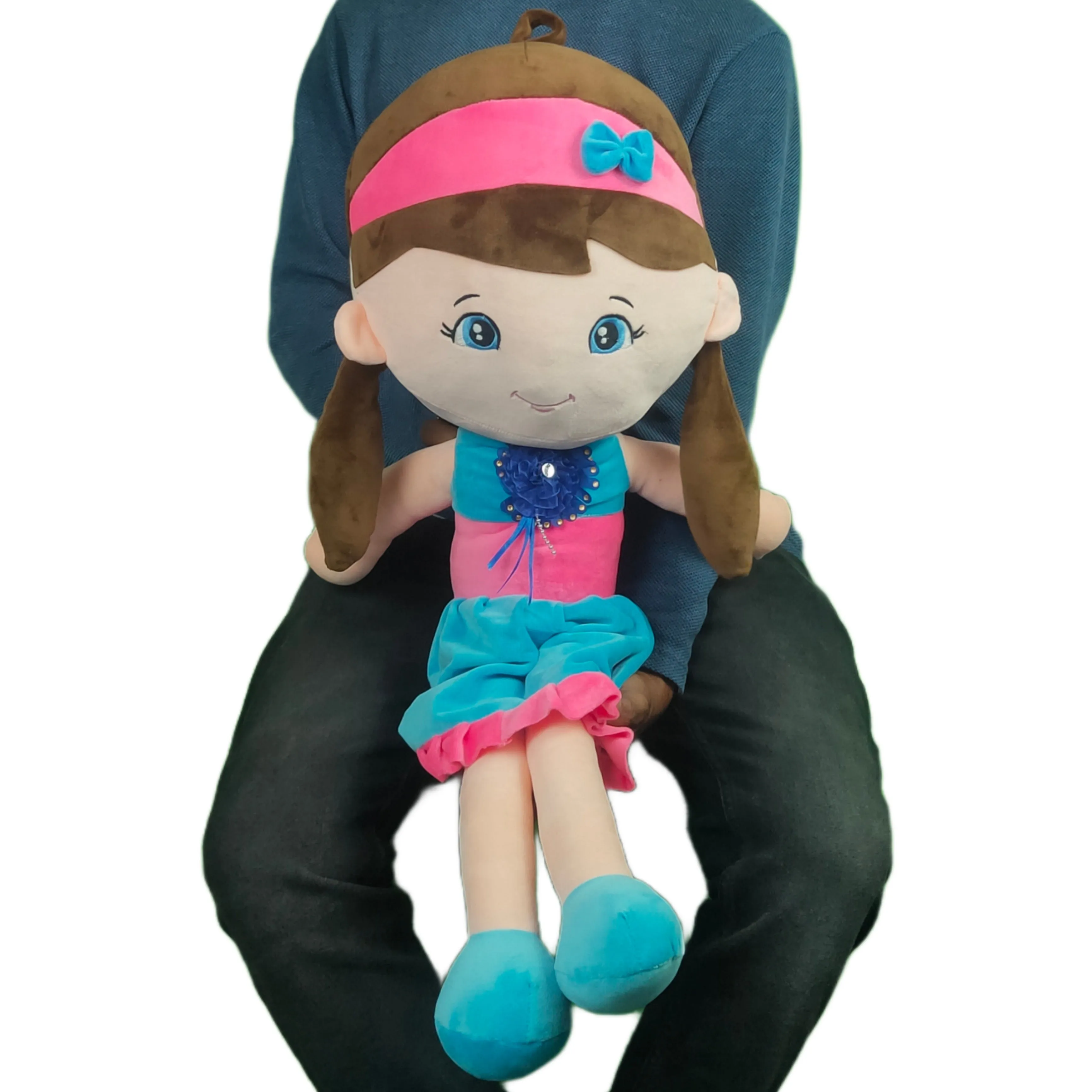 Play Hour Melly Rag Doll Plush Soft Toy Wearing Pink & Sky Dress for Ages 3 Years and Up, 80cm