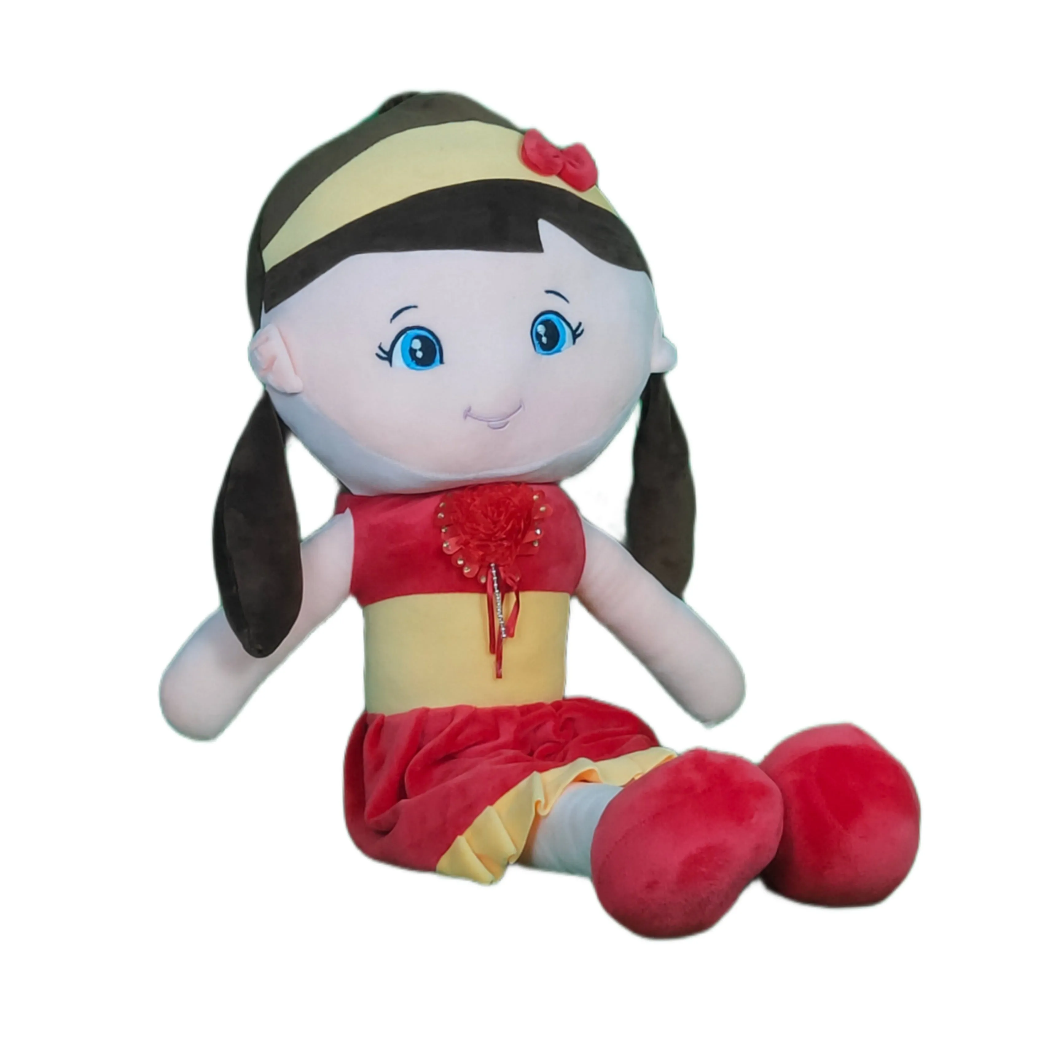 Play Hour Melly Rag Doll Plush Soft Toy Wearing Yellow & Red Dress for Ages 3 Years and Up, 80cm