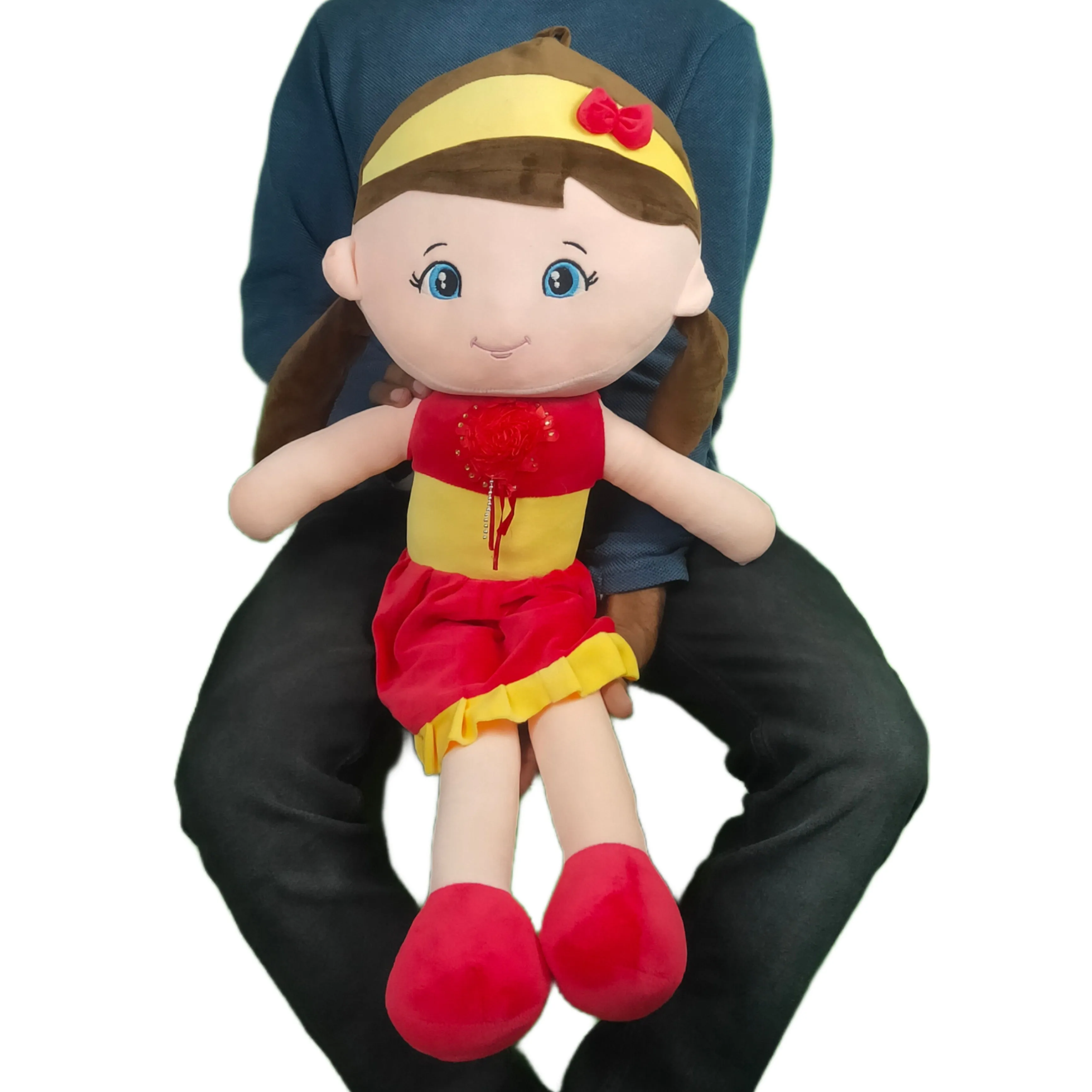 Play Hour Melly Rag Doll Plush Soft Toy Wearing Yellow & Red Dress for Ages 3 Years and Up, 80cm