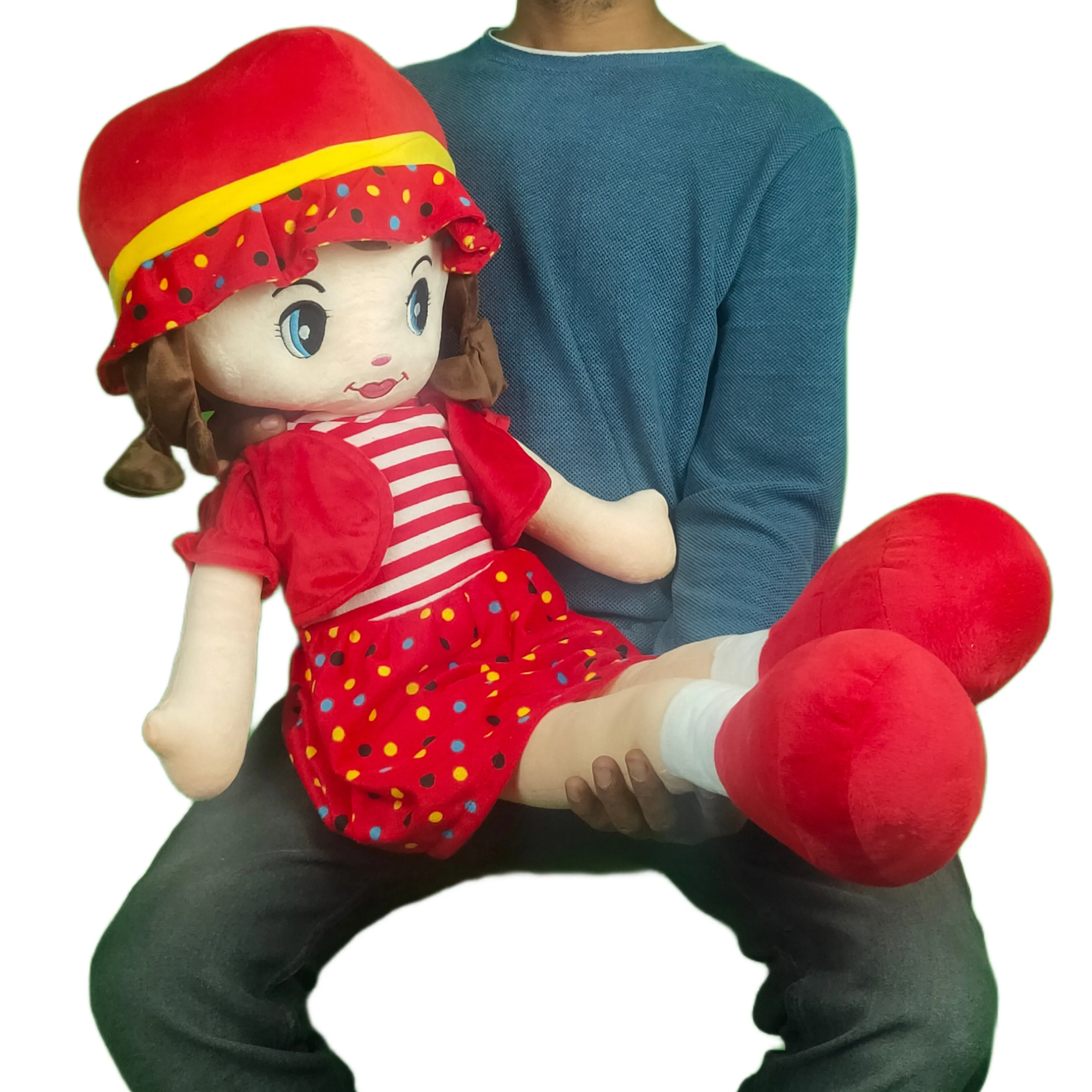 Play Hour Winky Rag Doll Plush Soft Toy Wearing Red Dress for Ages 3 Years and Up, 100cm