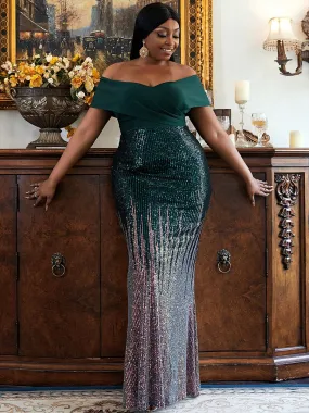 Plus Size Gradient Maxi Sequin Prom Dress PXH2125