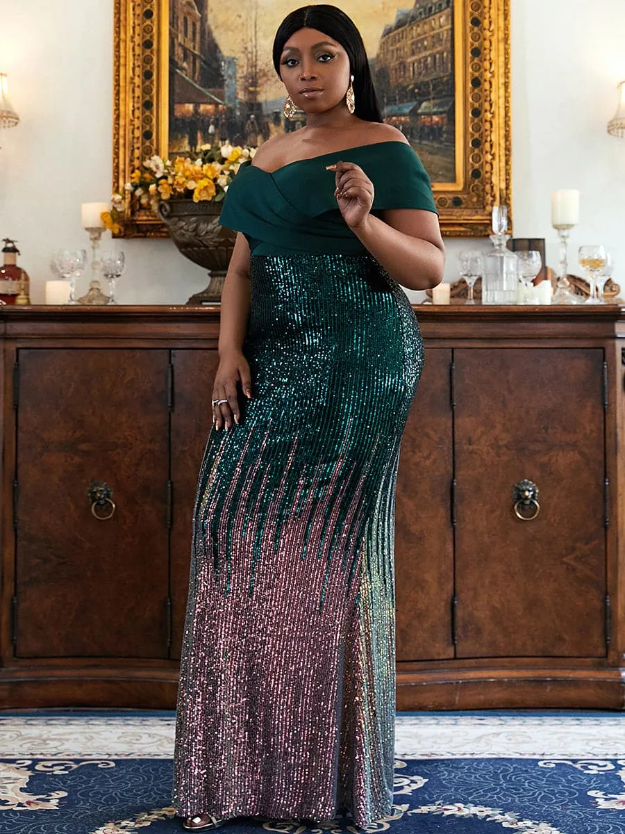 Plus Size Gradient Maxi Sequin Prom Dress PXH2125